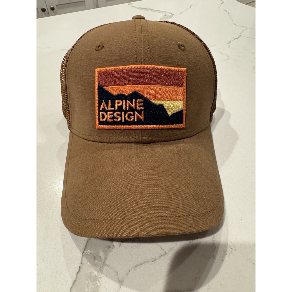 Alpine Design Brown Trucker Hat Mountain Sunset Patch Mens Strapback Cap